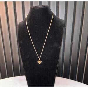 Tory Burch Gold Tone Pendant Necklace with Blue Velvet Pouch